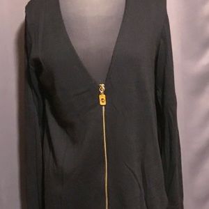 Black long sleeve front zip cardigan sweater